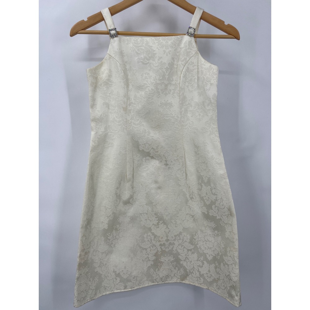 Jessica McClintock Girls 12 Vintage Cream Brocade Formal Dress Rhinestone Party